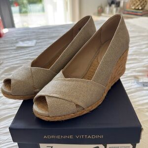 Adrienne Vittadini Beige Peep-Toe Wedges